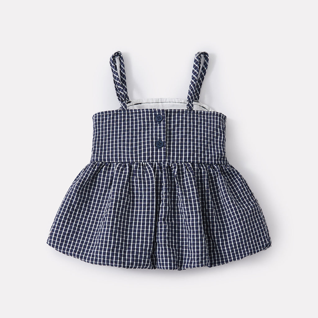 Sweet Checkered Strap Top and Casual Simple Shorts Two-Piece Set for Baby Girls