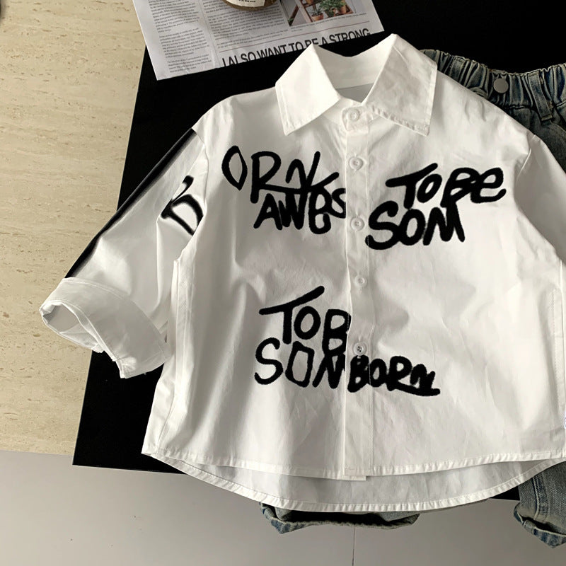 Boys' printed shirt cotton cardigan baby jacket