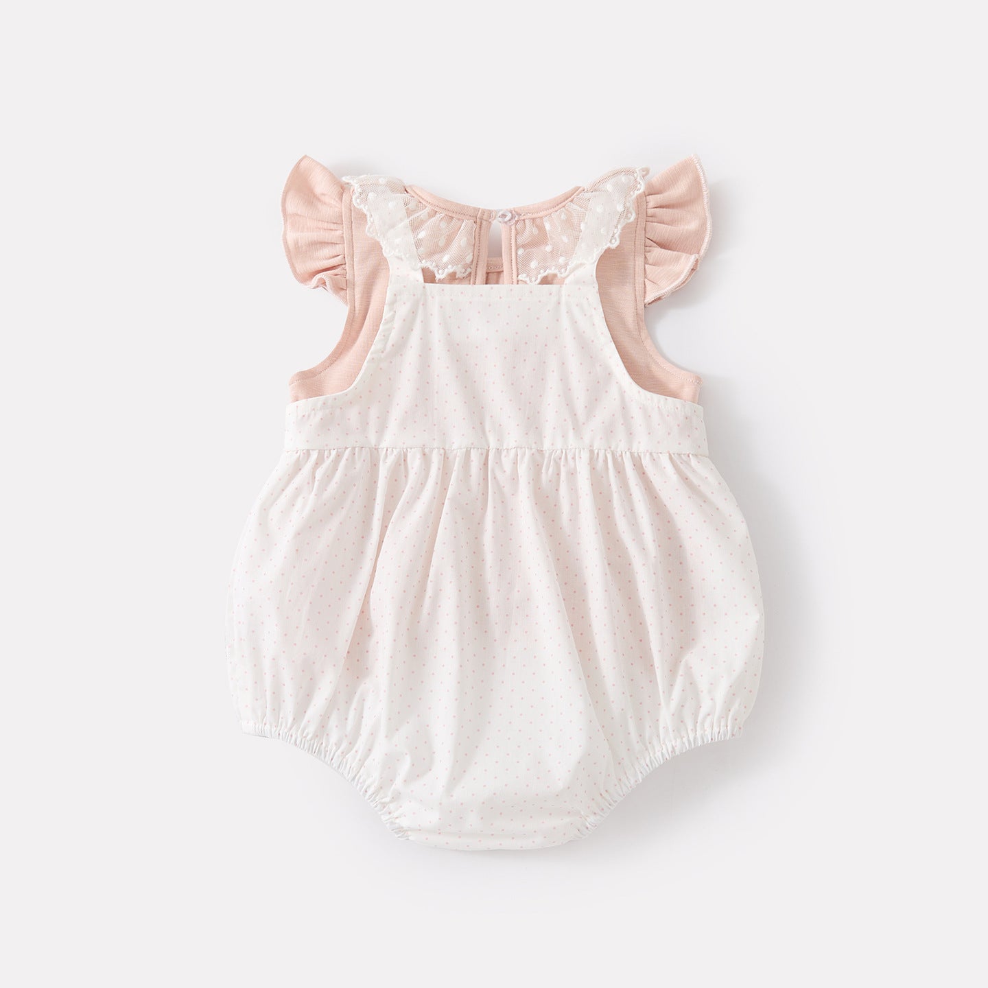 Simple Flutter Sleeve Tank Cute Cartoon Embroidery Overalls Romper Two-Piece Set