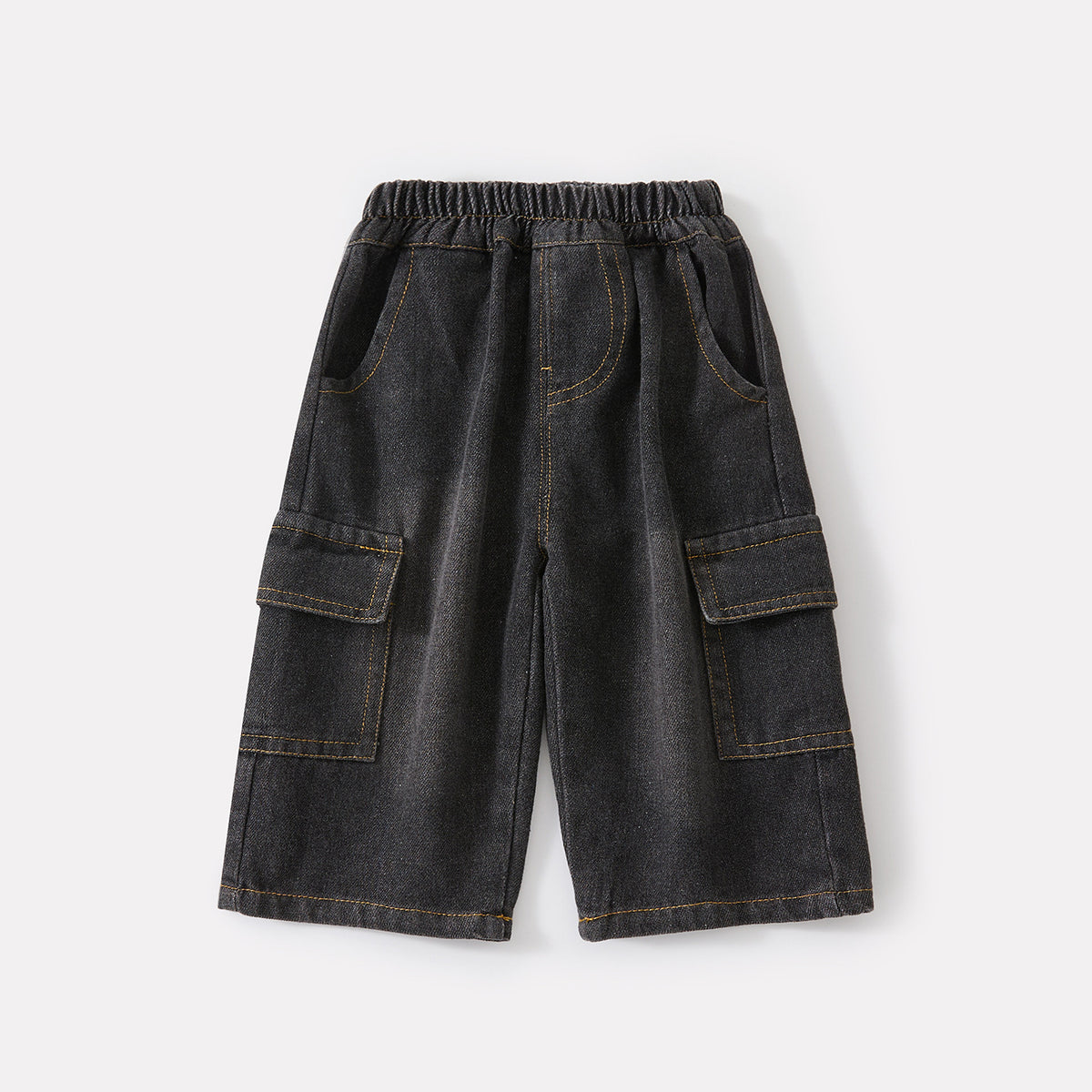 Turn-Down Collar Polo Knit Sweatshirt and Stylish Cargo Jeans Two-Piece Set for Boys