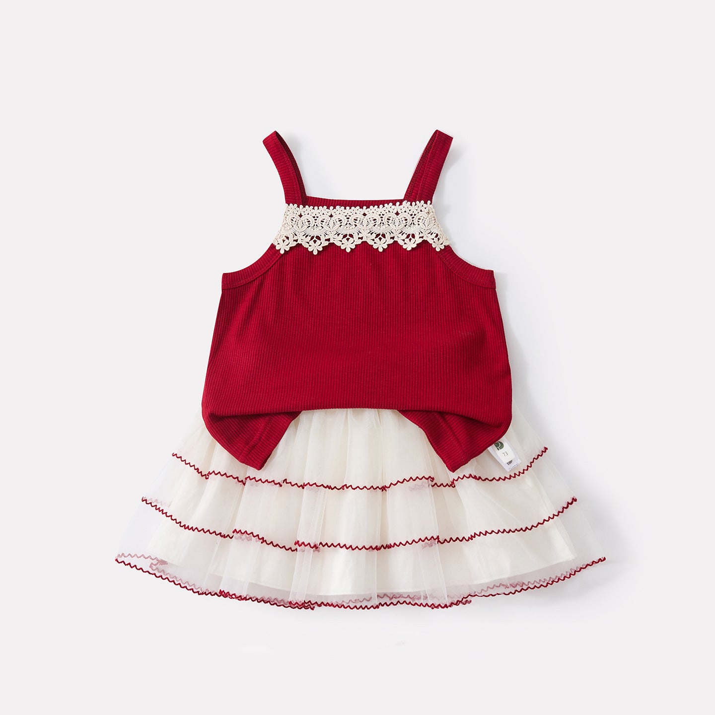 Simple Sweet Lace Strap Baby Girl Casual Cool Mesh Skirt Two-Piece Set