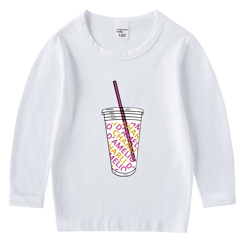 Children's cotton T-shirt with round neck and long sleeved base