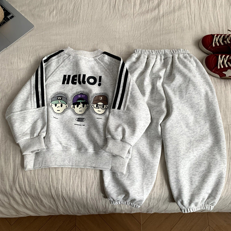 Boy's letter fake two-piece hoodie two-piece set