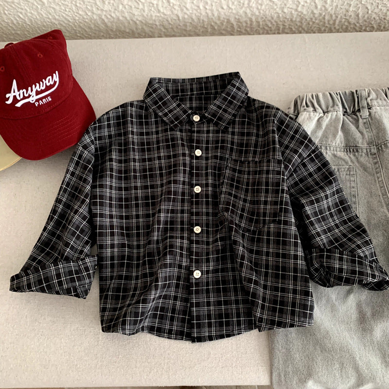 Children's casual checkered shirt spring top
