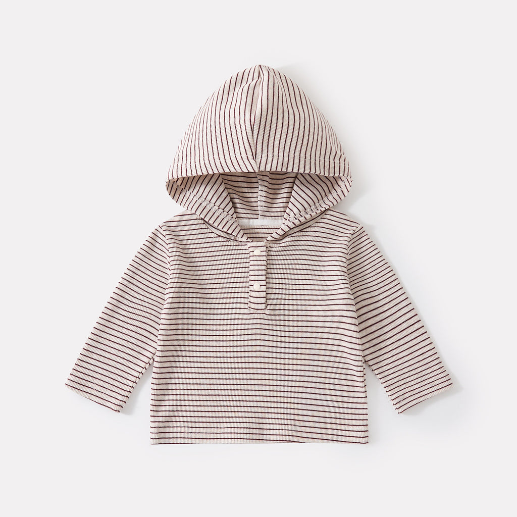 Boys' Autumn Striped Hooded Top, Embroidered Cuff Jeans Three-Piece Set