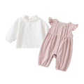Cute Polka Dot Flutter Sleeve Bodysuit Set for Baby Girls, Casual Simple Long Sleeve Top