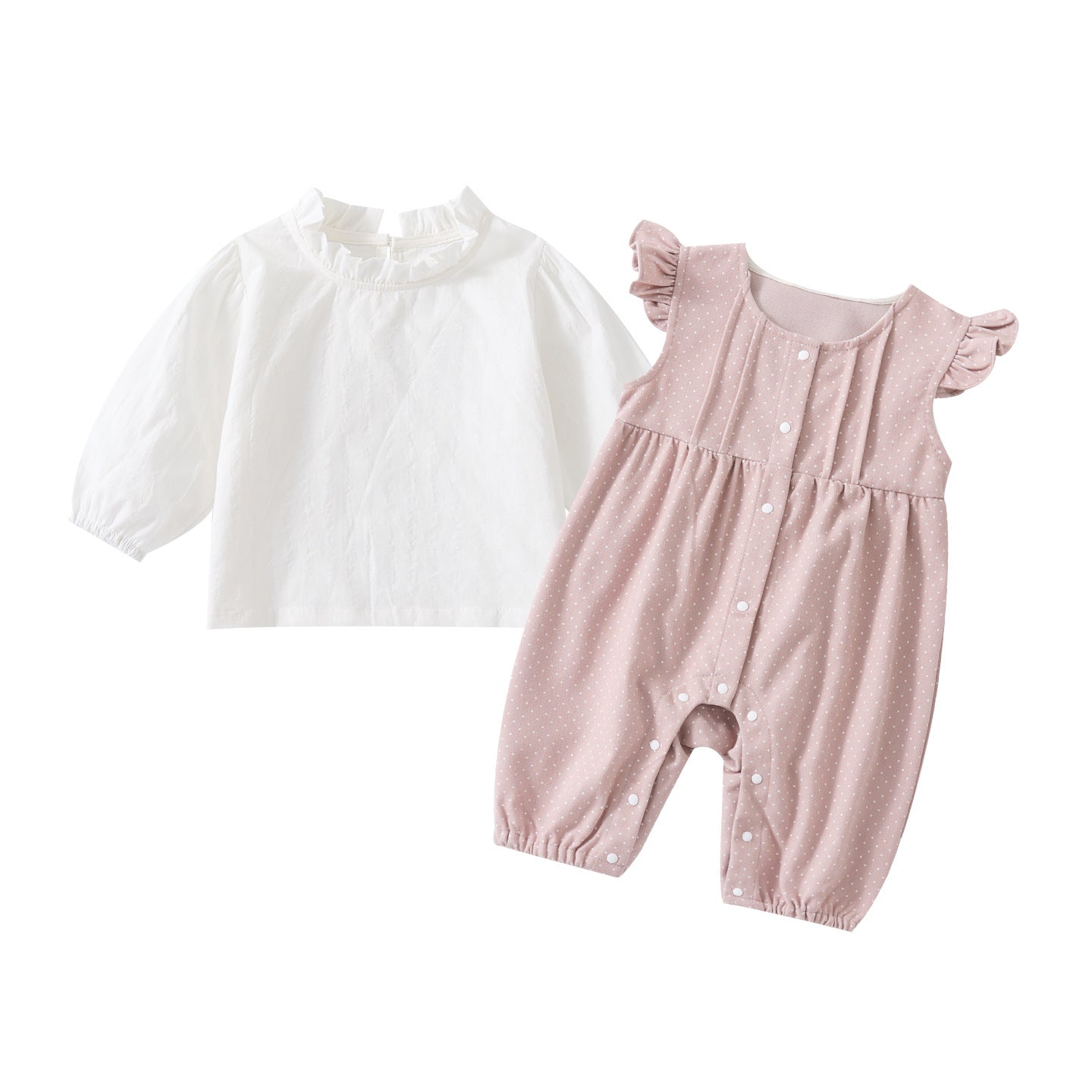 Cute Polka Dot Flutter Sleeve Bodysuit Set for Baby Girls, Casual Simple Long Sleeve Top