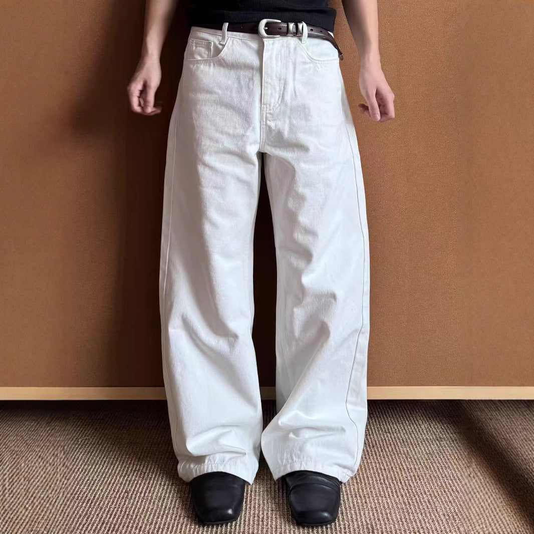 American Retro Minimalist White Loose Jeans Unisex Trendy Relaxed Straight Leg Wide Leg Casual Pants