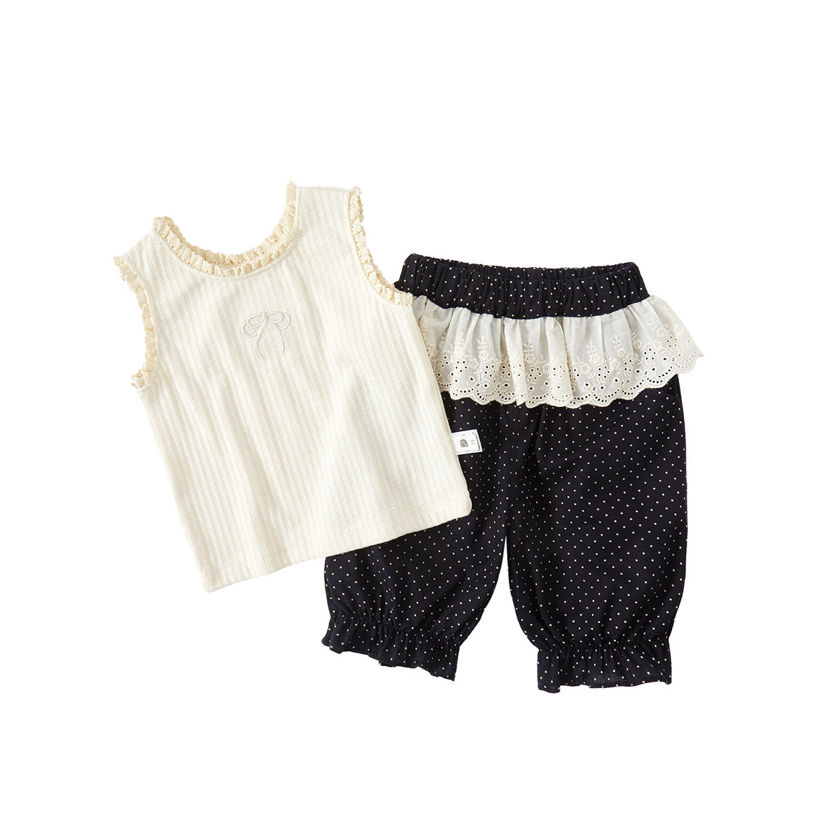 Backless Top Set Lightweight Sleeveless Top Polka Dot Pants Two-Piece Set
