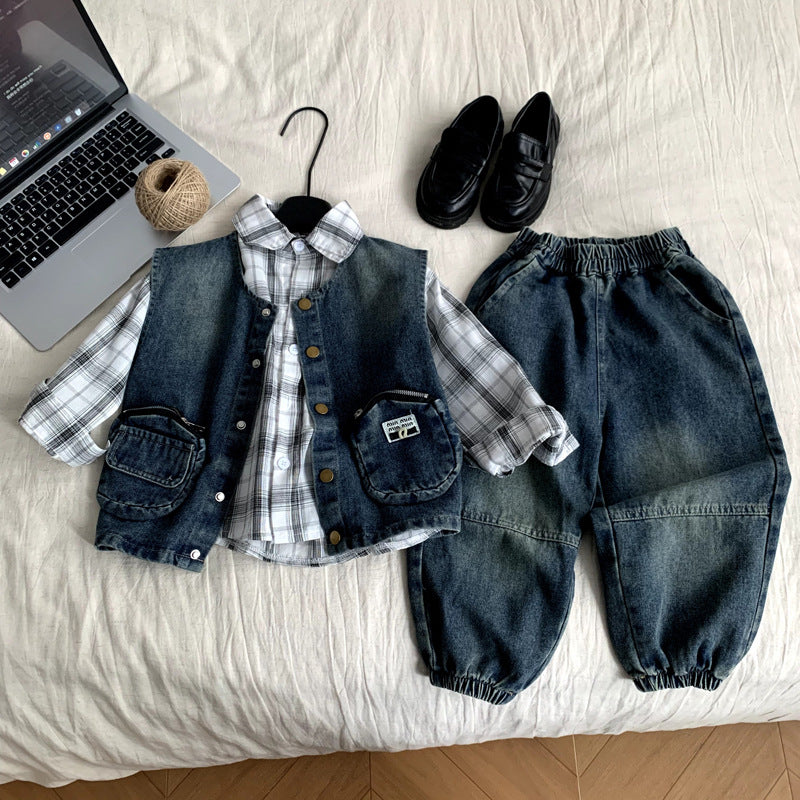 Cowboy vest three piece set baby autumn clothes