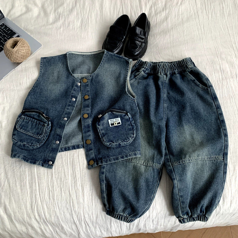 Cowboy vest three piece set baby autumn clothes