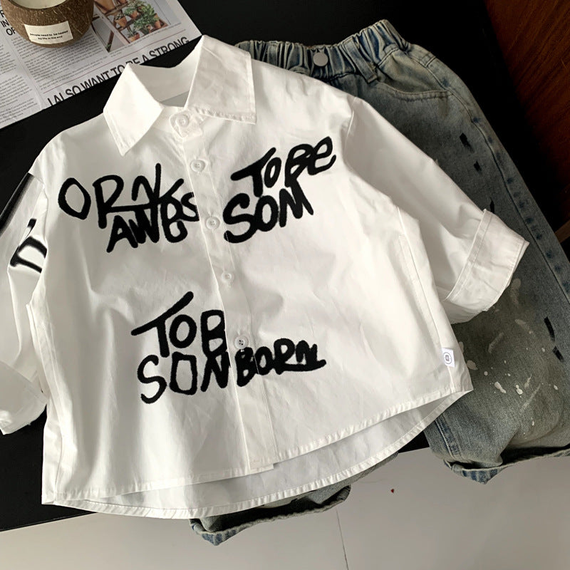 Boys' printed shirt cotton cardigan baby jacket