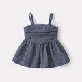 Sweet Checkered Strap Top and Casual Simple Shorts Two-Piece Set for Baby Girls