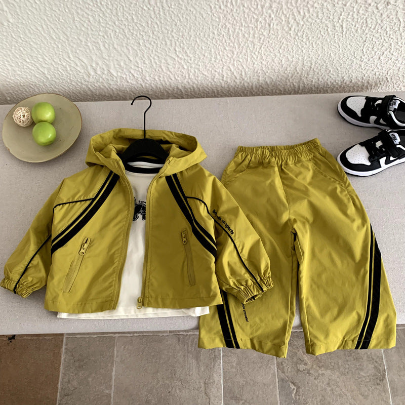 Boys' long sleeved jacket girls' two-piece sports set