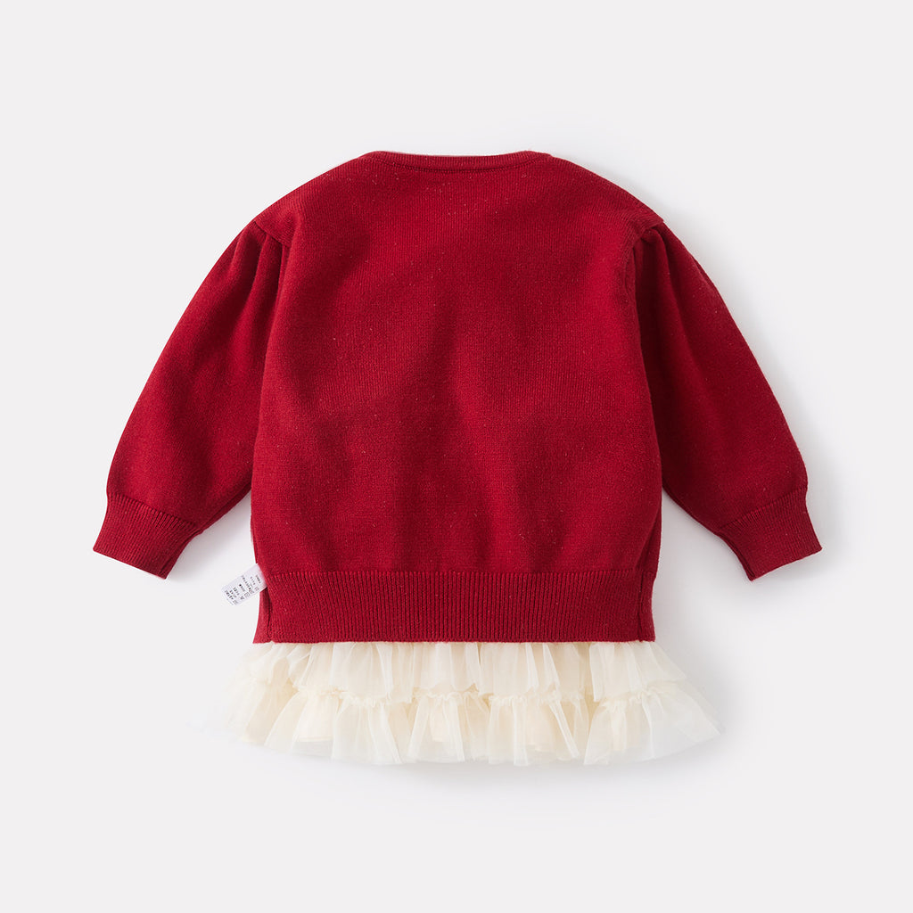Tulle Long Sleeve Cake Dress for Baby Girls Knit Cardigan Two-Piece Set