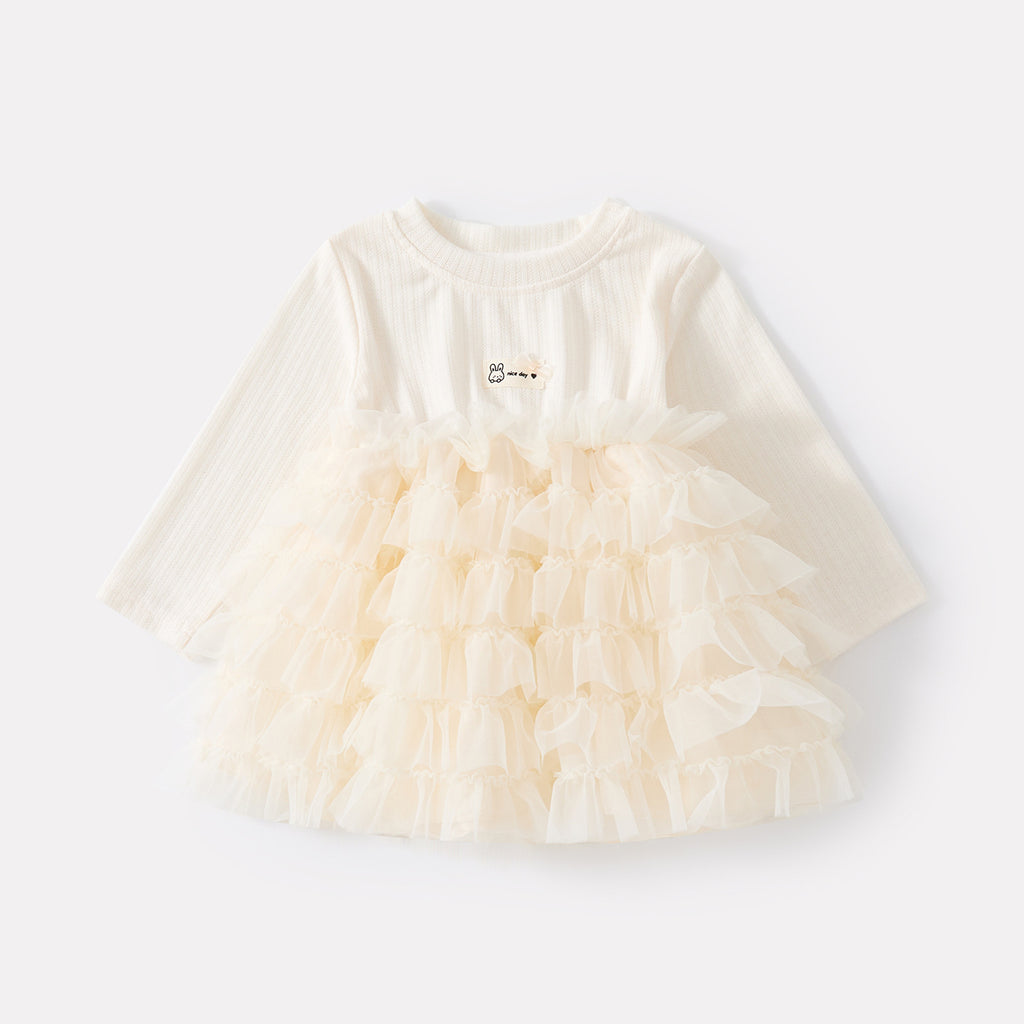 Tulle Long Sleeve Cake Dress for Baby Girls Knit Cardigan Two-Piece Set