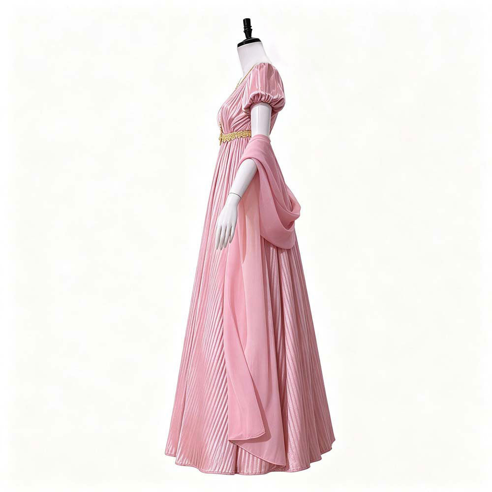 Bridgerton Cosplay Dress Renaissance Vintage V-Neck Dress Victorian Empire Waist Tea-Length Gown