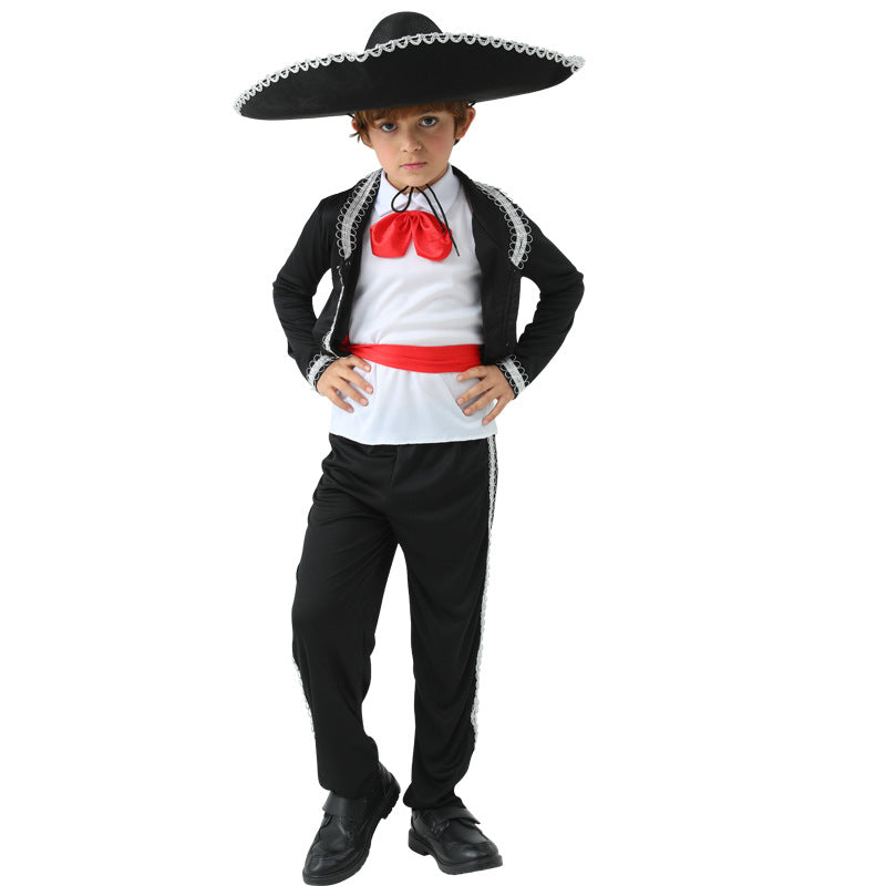 Mexican Men Mariachi Amigo Dance Costume for Kids Party Stage Performance Outfit