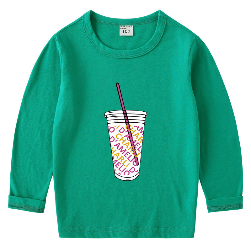 Children's cotton T-shirt with round neck and long sleeved base