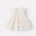 Layered Tulle Dress with Flutter Sleeves for Girls, Simple and Sweet Sleeveless Summer Dress, Breathable and Lightweight