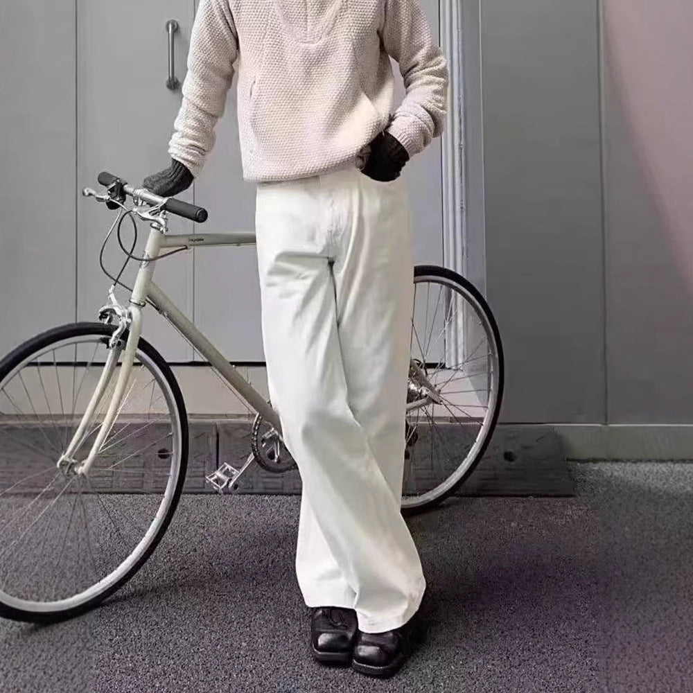 American Retro Minimalist White Loose Jeans Unisex Trendy Relaxed Straight Leg Wide Leg Casual Pants