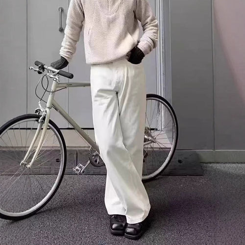 American Retro Minimalist White Loose Jeans Unisex Trendy Relaxed Straight Leg Wide Leg Casual Pants