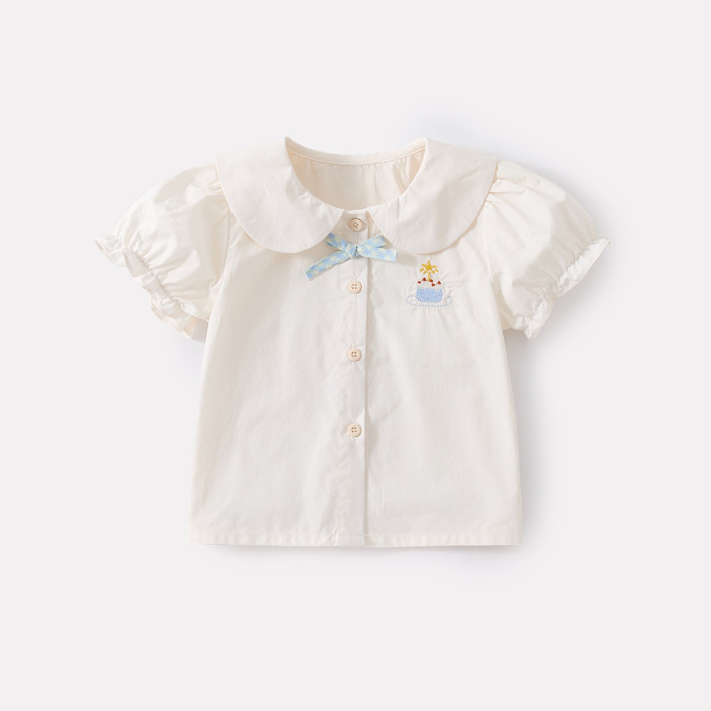 Infant Butterfly Bow Peter Pan Collar Cartoon Shirt and Checkered Cake Skirt Two-Piece Set