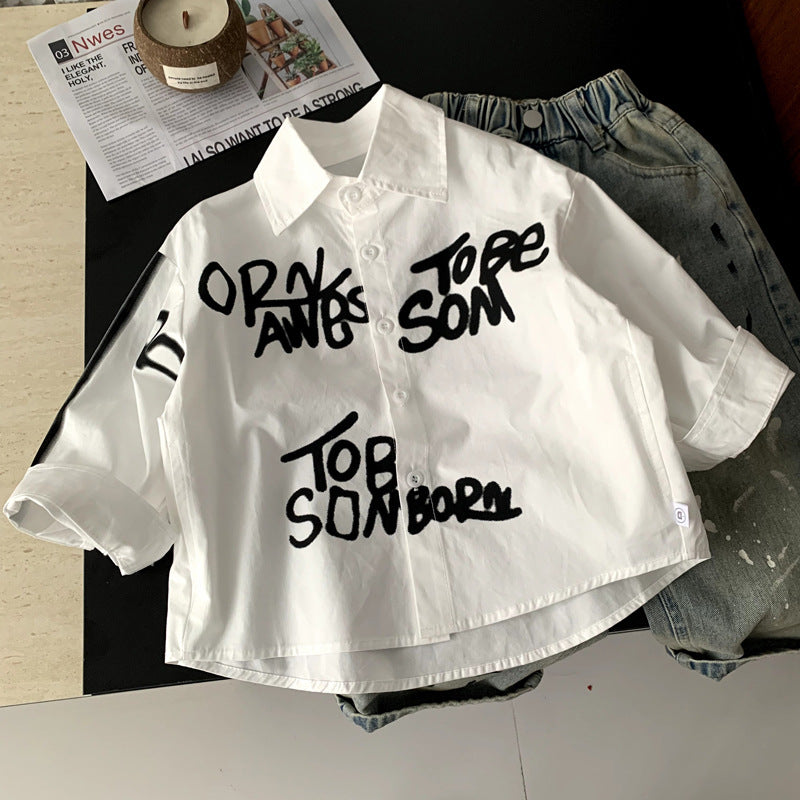 Boys' printed shirt cotton cardigan baby jacket
