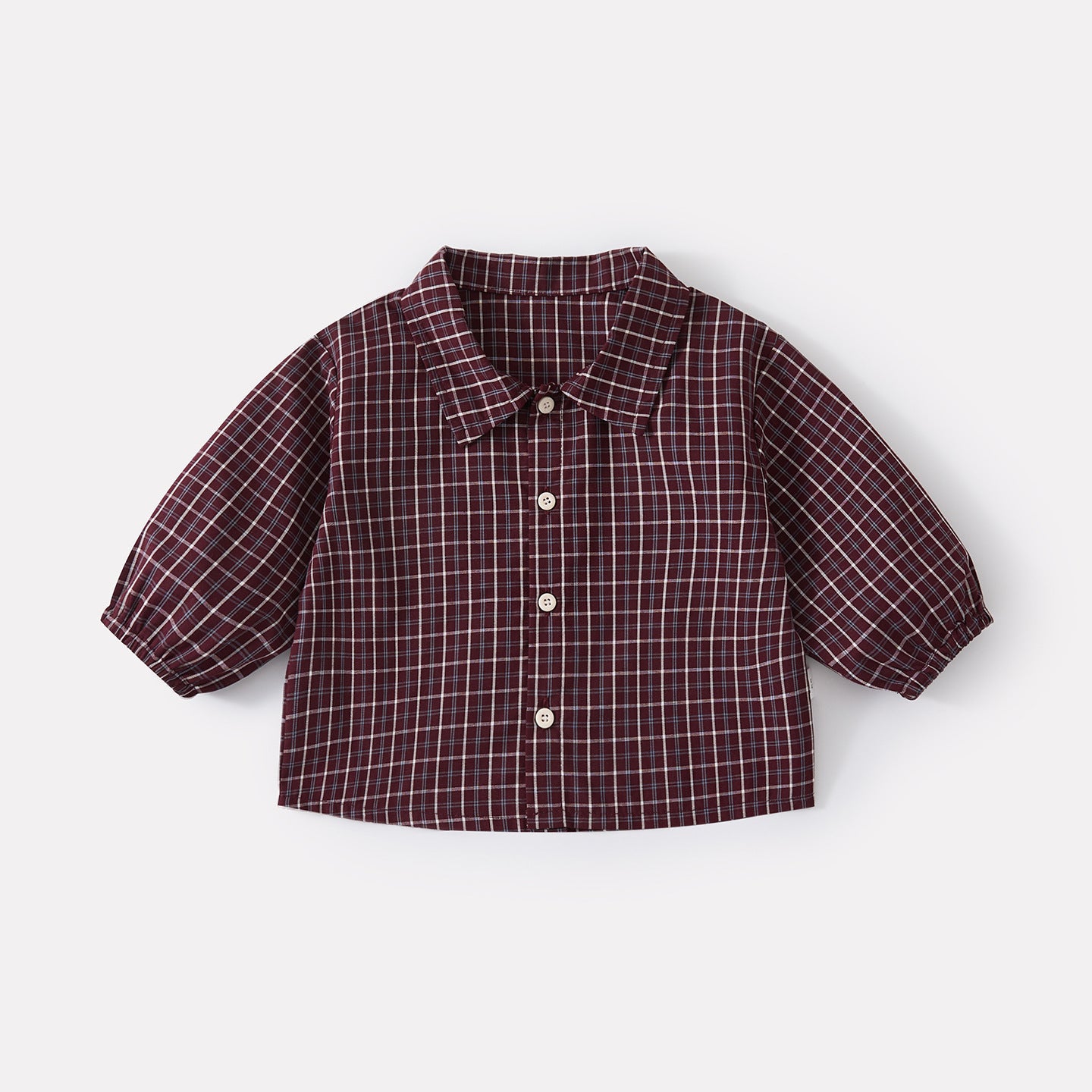 Casual Simple Plaid Shirt Baby Open Crotch Elastic Cuff Overalls Two-Piece Set
