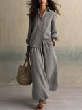 Summer High-End Shirt Collar Outfit Loose Cotton Linen Women's Set