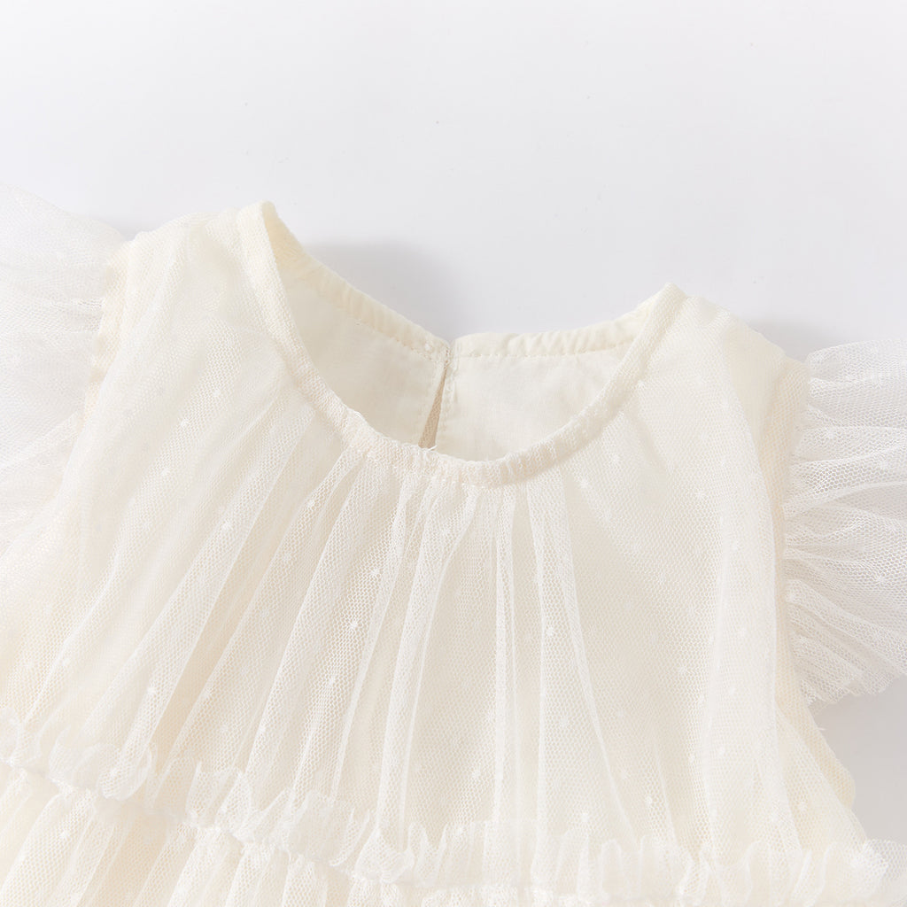 Layered Tulle Dress with Flutter Sleeves for Girls, Simple and Sweet Sleeveless Summer Dress, Breathable and Lightweight