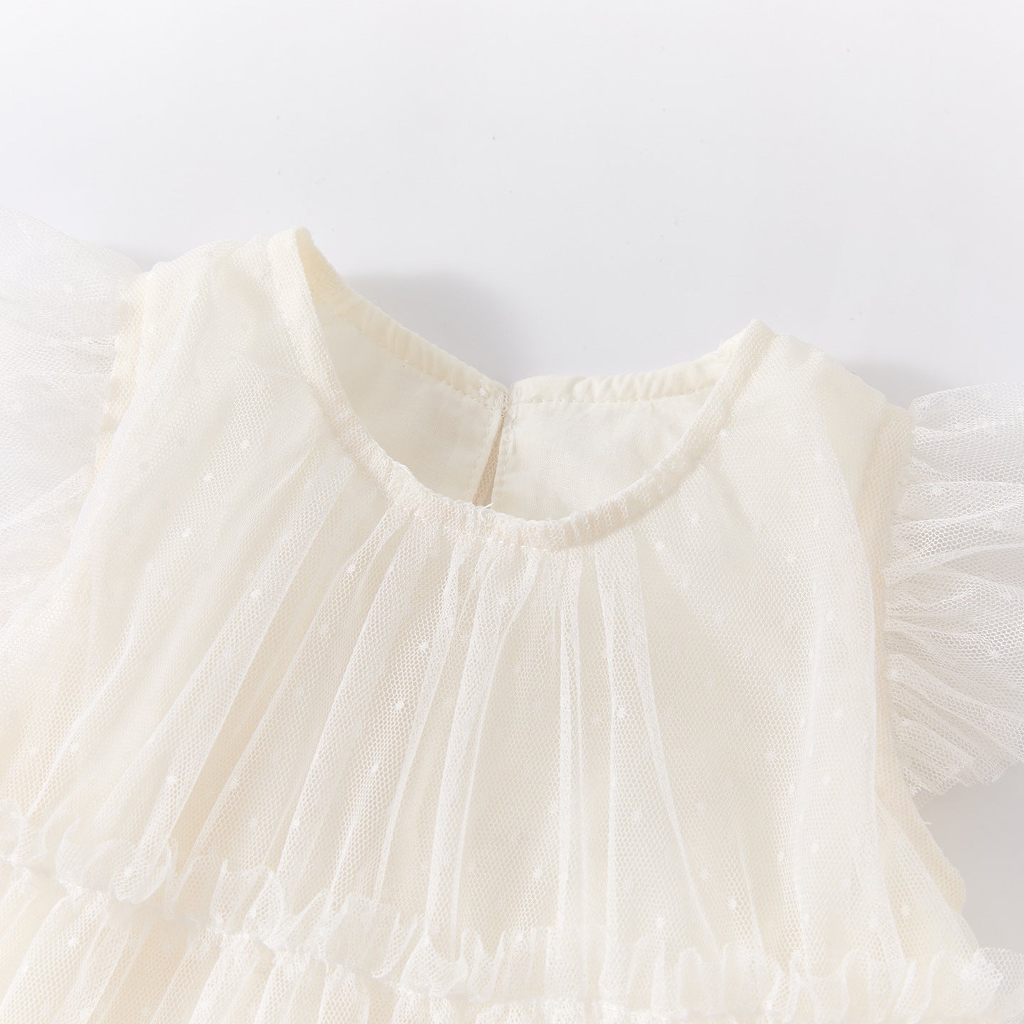Layered Tulle Dress with Flutter Sleeves for Girls, Simple and Sweet Sleeveless Summer Dress, Breathable and Lightweight