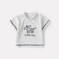 Cartoon Dog Embroidered Short Sleeve Top and Casual Breathable Denim Pants Two-Piece Set for Baby Boys