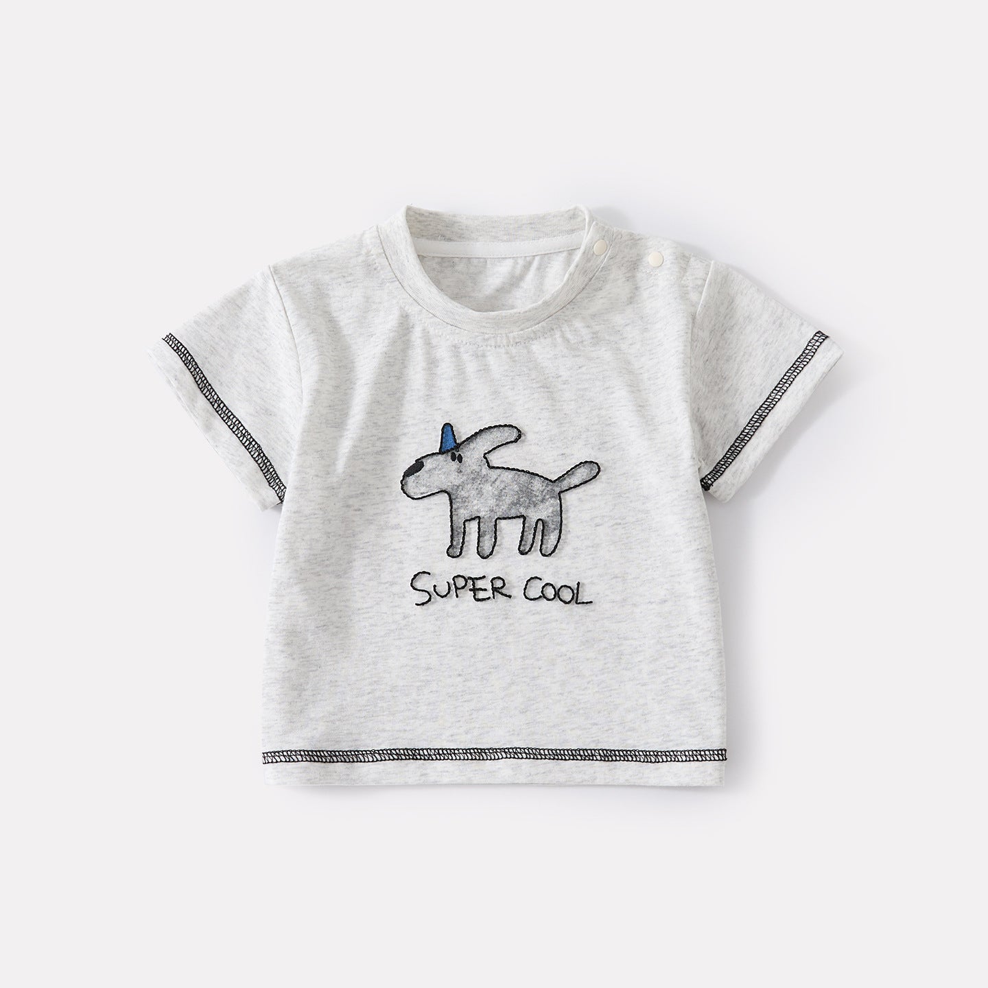 Cartoon Dog Embroidered Short Sleeve Top and Casual Breathable Denim Pants Two-Piece Set for Baby Boys