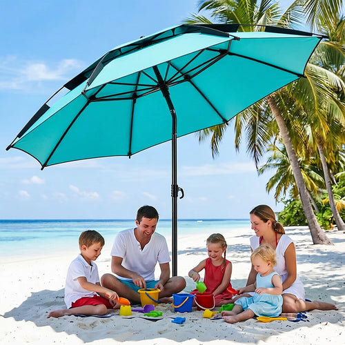 6.6FT Double Canopy Beach Umbrella – UV Protective, Waterproof Sun Shade for Garden, Camping & Fishing
