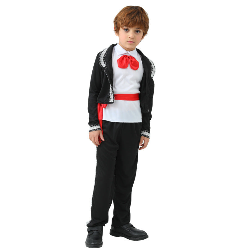 Mexican Men Mariachi Amigo Dance Costume for Kids Party Stage Performance Outfit