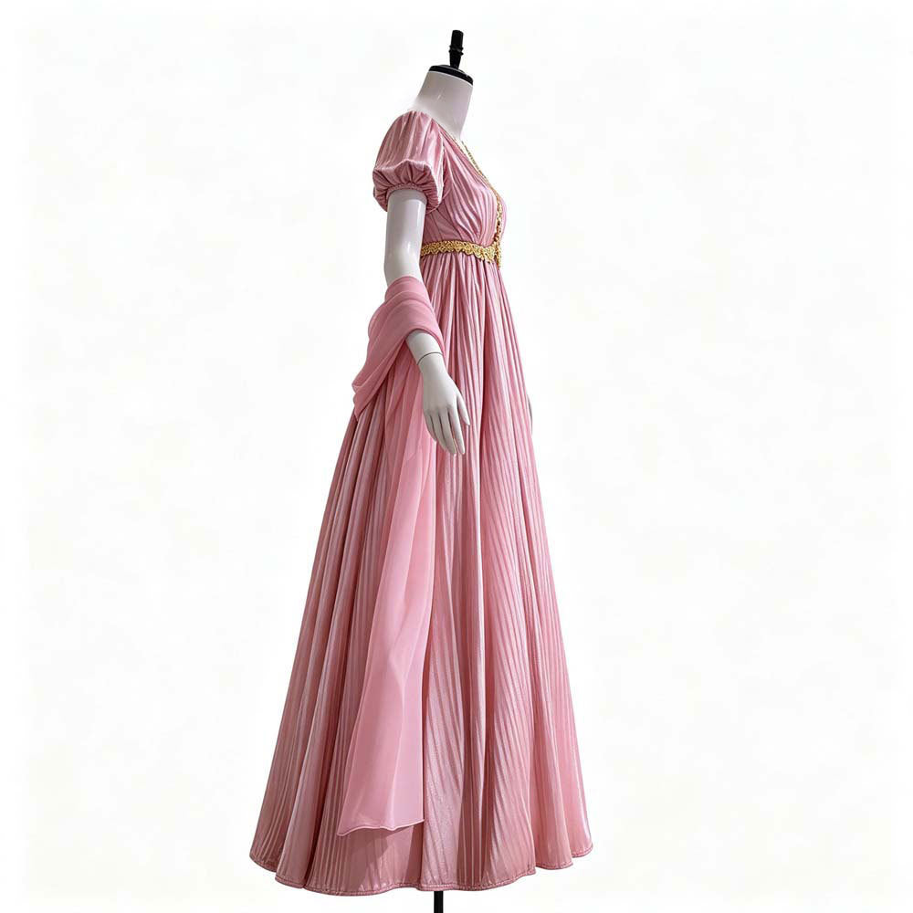 Bridgerton Cosplay Dress Renaissance Vintage V-Neck Dress Victorian Empire Waist Tea-Length Gown