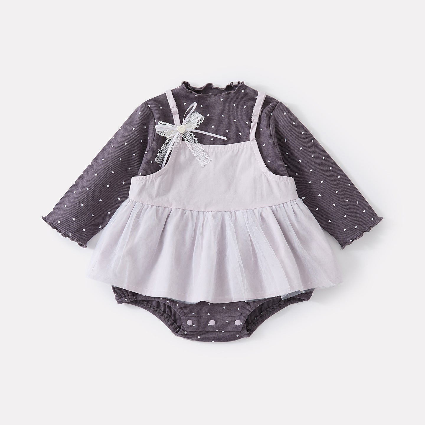 Cute Heart Knit Romper Sweet Lace Bow Sleeveless Dress Two-Piece Set