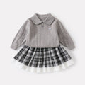 Turn-Down Collar Sweater and Plaid Lace Trim Pleated Skirt Set for Baby Girls