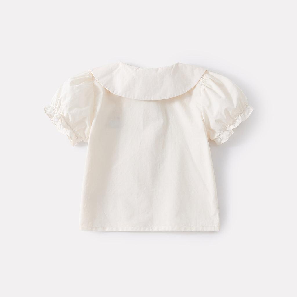 Infant Butterfly Bow Peter Pan Collar Cartoon Shirt and Checkered Cake Skirt Two-Piece Set