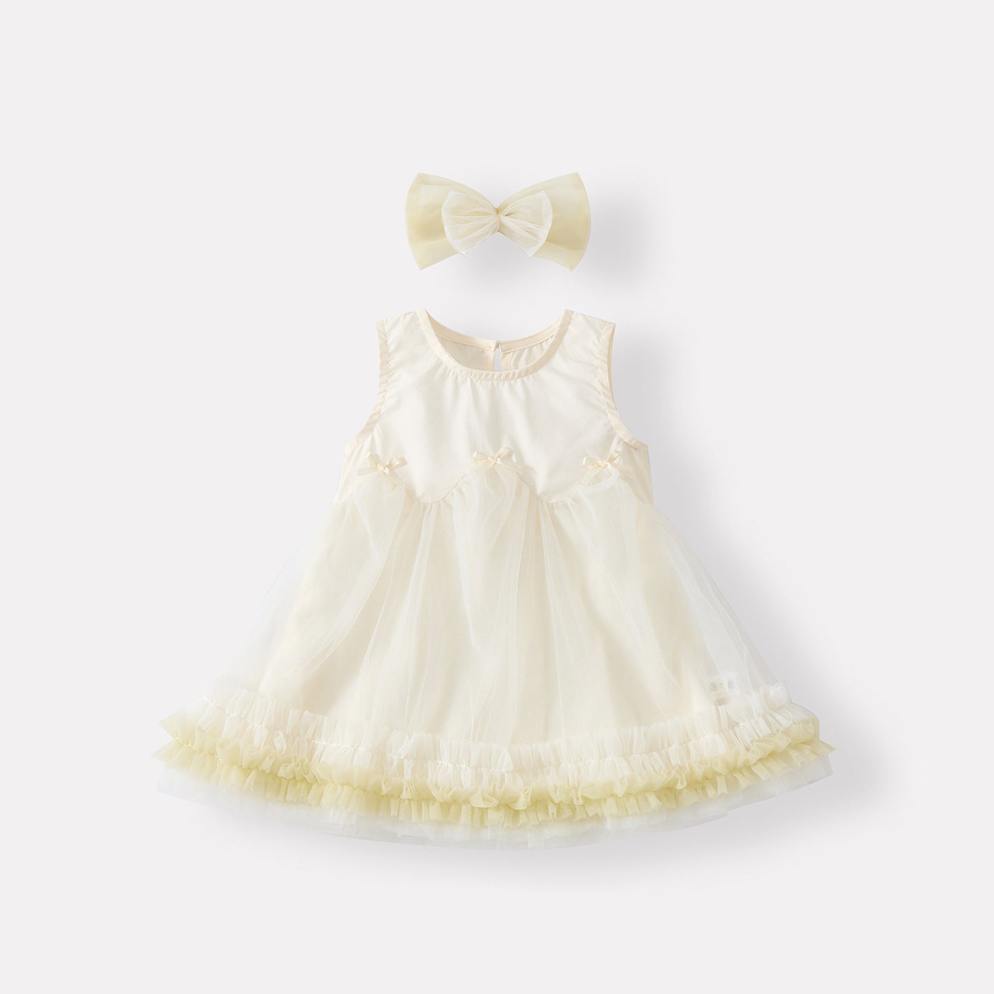 Bow Backless Dress for Toddlers, Casual Lightweight Lace-Trimmed Dress for Baby Girls