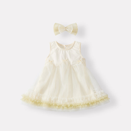 Bow Backless Dress for Toddlers, Casual Lightweight Lace-Trimmed Dress for Baby Girls
