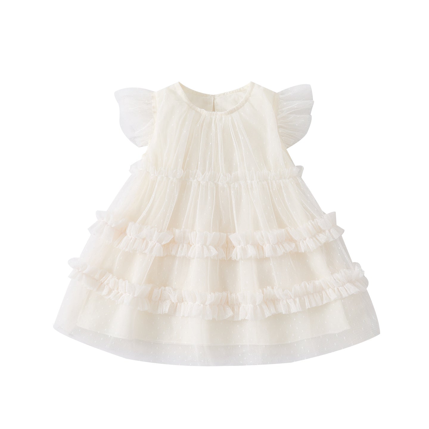 Layered Tulle Dress with Flutter Sleeves for Girls, Simple and Sweet Sleeveless Summer Dress, Breathable and Lightweight