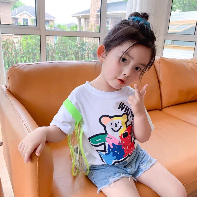 Children's T-Shirt  Girls White Short Sleeve Basic Tee for Medium to Large Kids Apparel