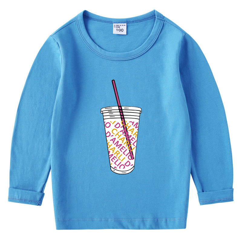 Children's cotton T-shirt with round neck and long sleeved base