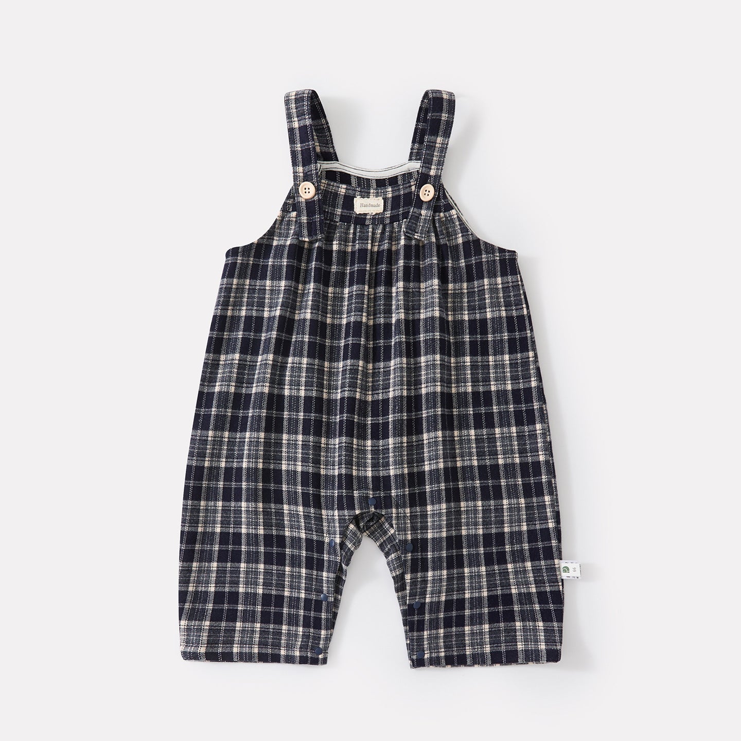 Simple Leaf Collar Knit Bodysuit for Baby Girls Plaid Overalls Two-Piece Set