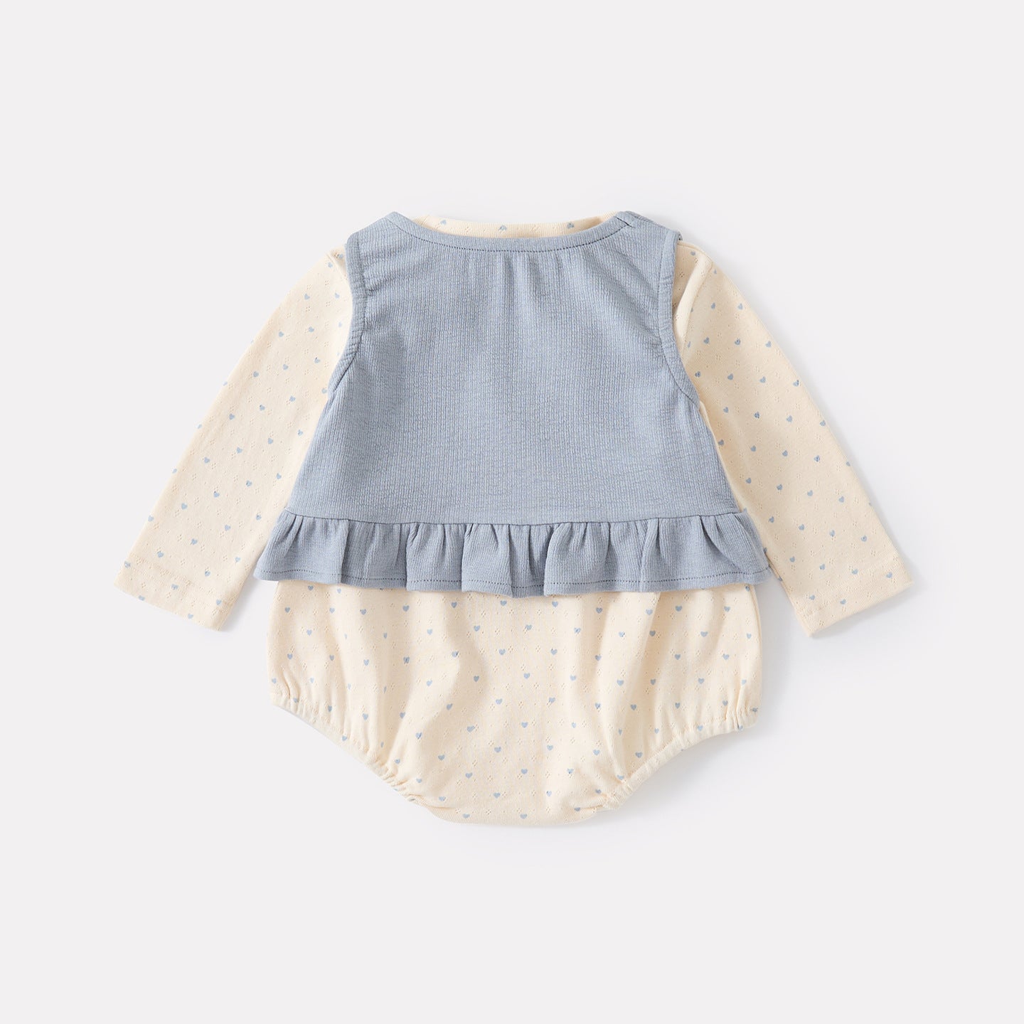 Cute Cartoon Strap Baby Girl  Long Sleeve Snap Diaper Set with Heart Print Two-Piece Outfit