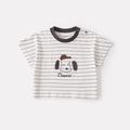 Cartoon Embroidered Stripe Short Sleeve Outfit with Breathable Mosquito-Resistant Pants, Stylish Two-Piece Set