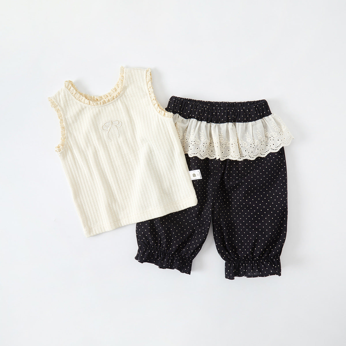 Backless Top Set Lightweight Sleeveless Top Polka Dot Pants Two-Piece Set