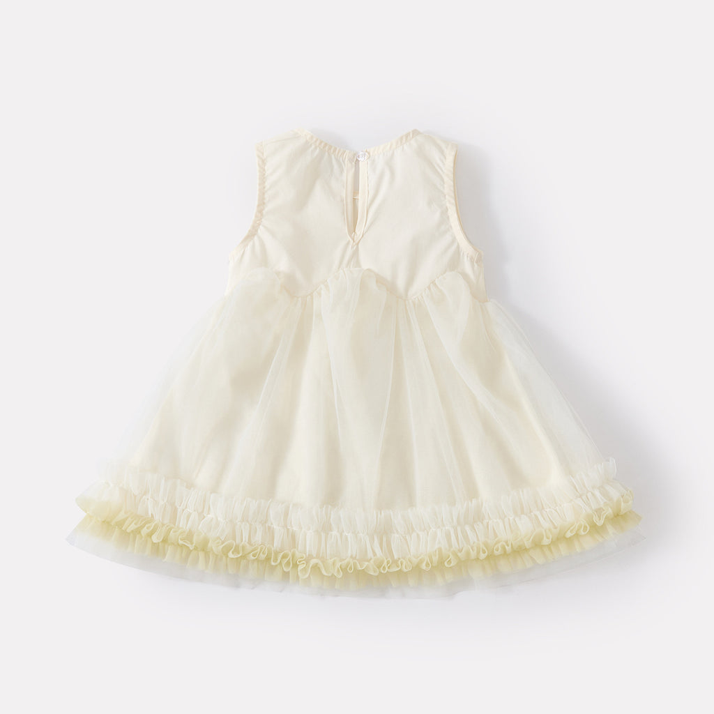 Bow Backless Dress for Toddlers, Casual Lightweight Lace-Trimmed Dress for Baby Girls